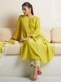 Women's Cotton Printed Line Flared Straight Kurti with Palazzo and Dupatta (Parrot Green)