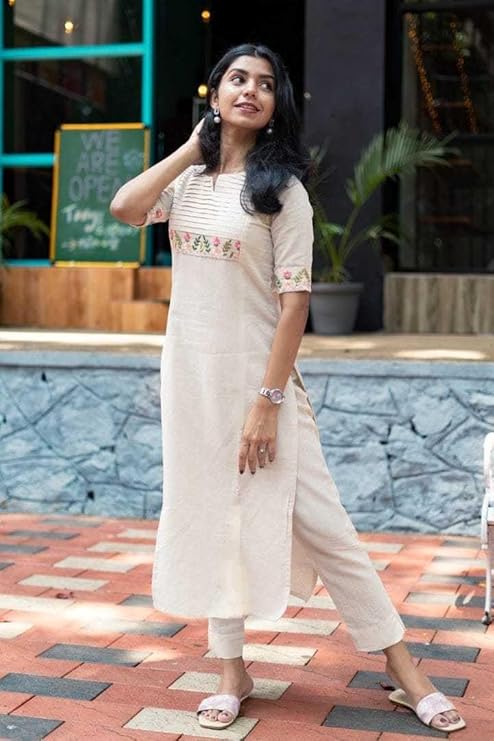 Women's Rayon Embroidered Straight Kurti with Pant Set