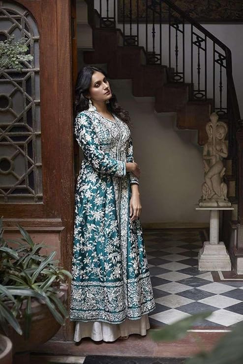 Women's Cotton Embroidery A-line Kurti With Palazzo Set