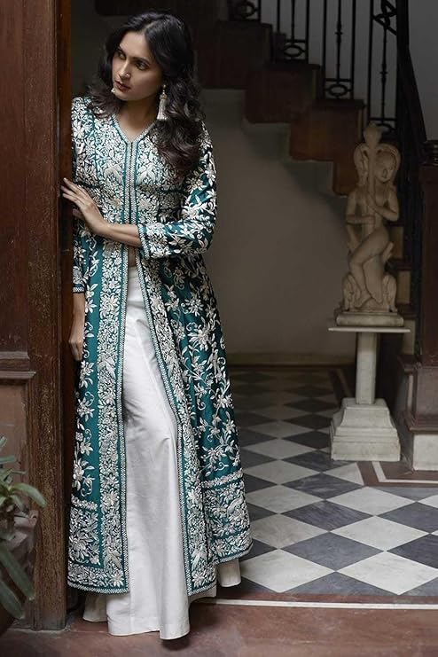 Women's Cotton Embroidery A-line Kurti With Palazzo Set