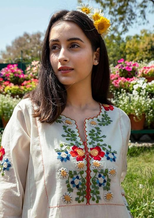 Women's Cotton Embroidered Straight Kurti with Pant
