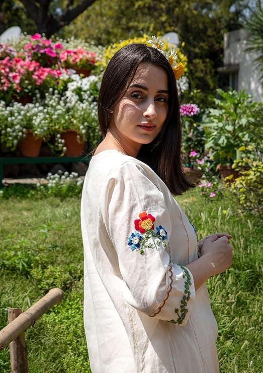 Women's Cotton Embroidered Straight Kurti with Pant