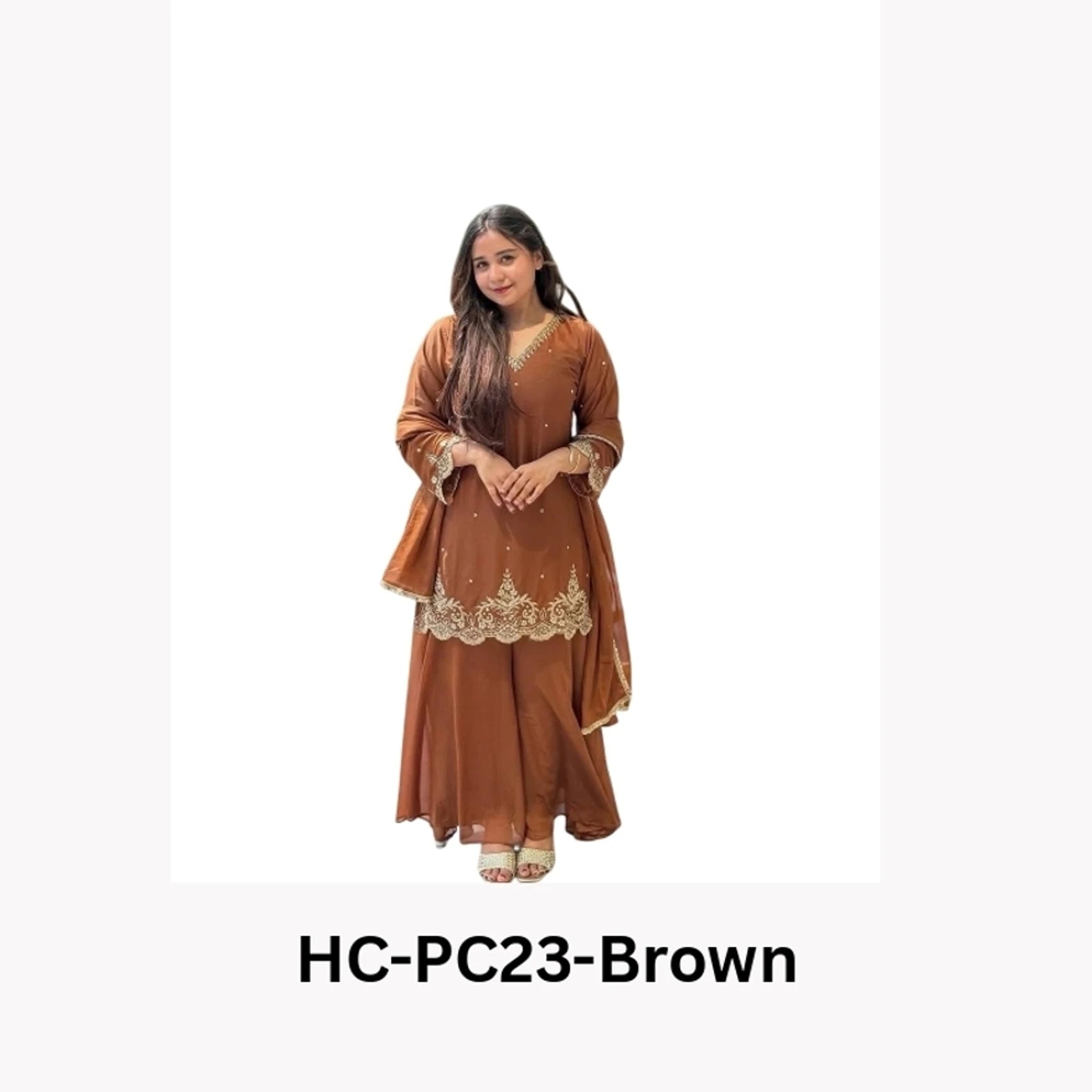 Reva Living Women Embroidered, Embellished Cotton Blend Straight Kurta (Brown)